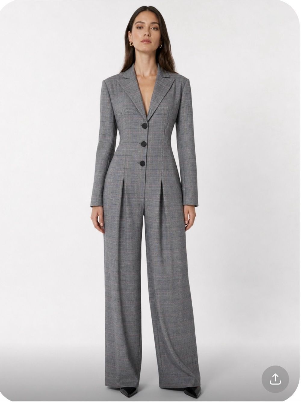 THE KEMIST Tailored Gray Glen Plaid Jumpsuit with Notch Lapel Size M